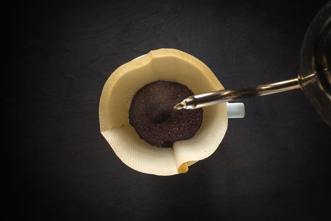 Pour over coffee being brewed from above